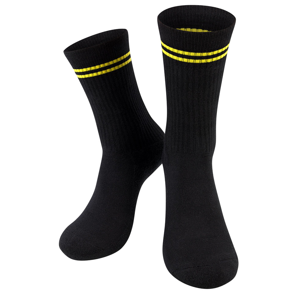 Socken Farbe Schwarz mit gelbem Rand für Motocross