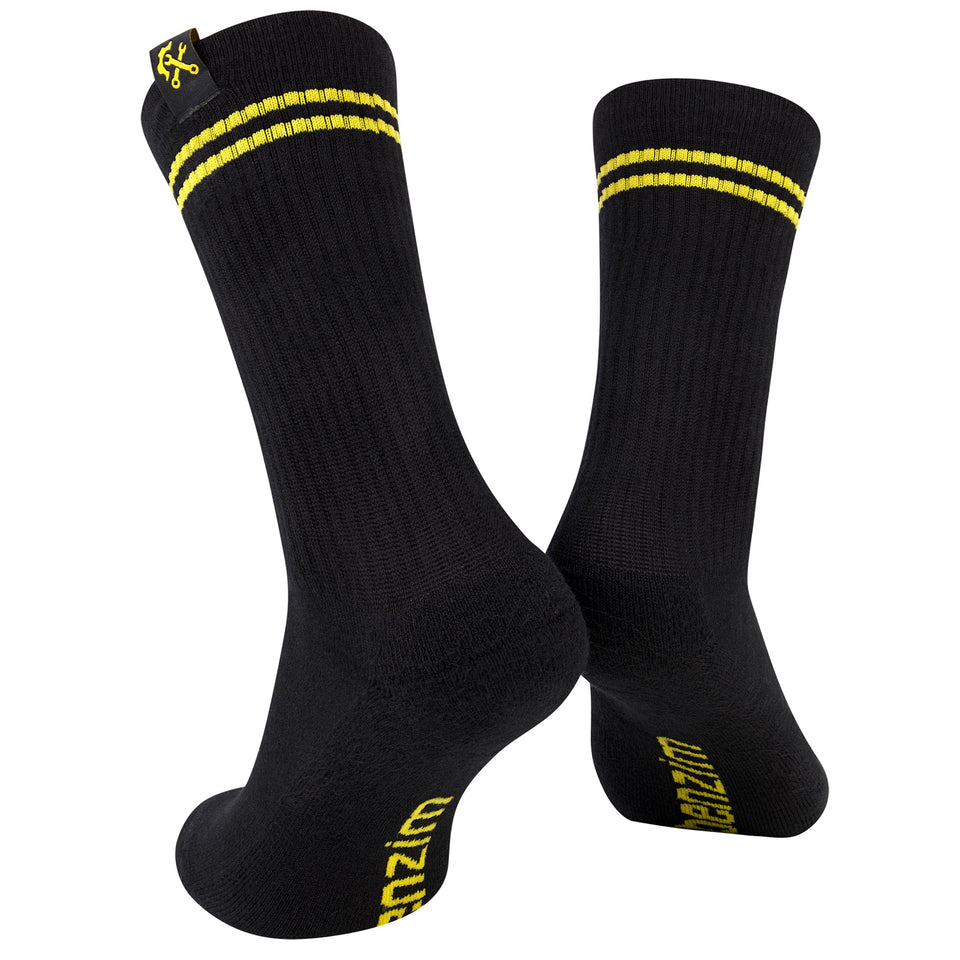Socken Farbe Schwarz mit gelbem Rand für Motocross